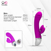 20cm vibrator measurements - 11cm insertable, 3.5cm width, dual stimulation